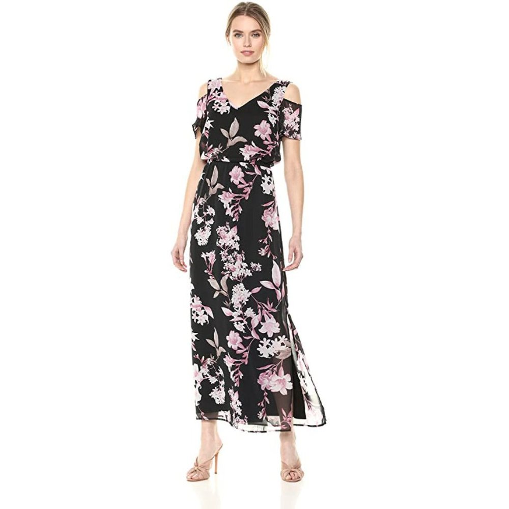Nine West Floral Cold Shoulder Maxi Dress